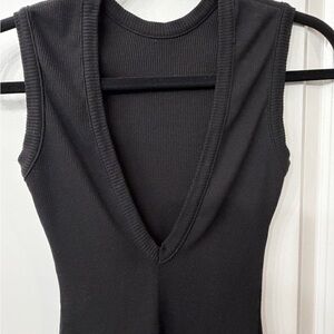 Black Deep V Back Ribbed Sleeveless Bodysuit